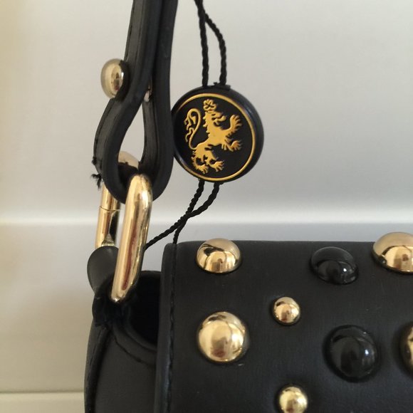LIONEL Handbag Purse Faux Leather BLACK Gold - Picture 2 of 7